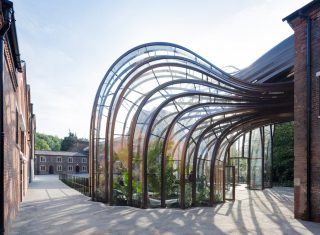 Bombay Sapphire Distillery, Whitchurch, Hampshire - View of the tropical glasshouse to the courtyard