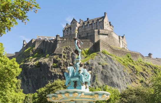 Edinburgh Castle and the Ross Fountain in Princes Street Gardens